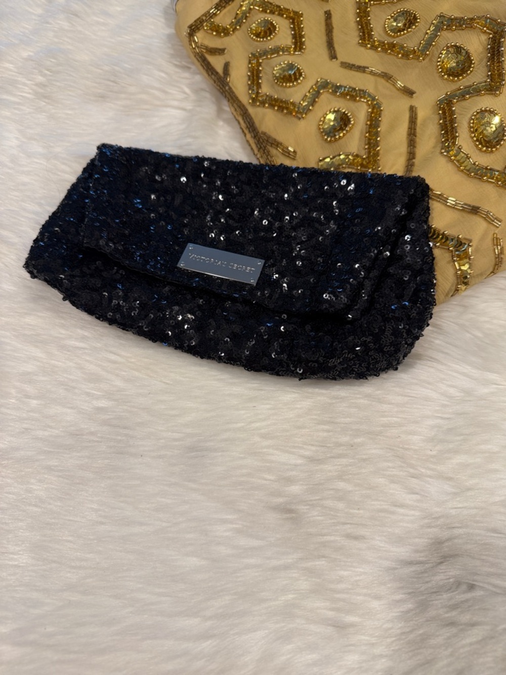 Victoria's Secret Black Sequin Logo Clutch Purse Vintage Cocktail Wedding